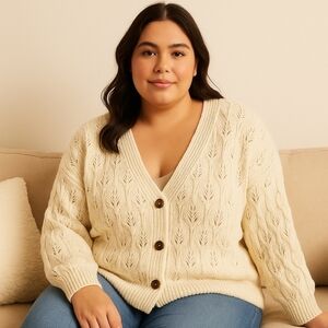 And Now This Plus Size Cardigan Sweater Ivory 1X NWT